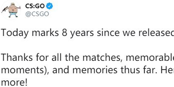 《CSGO》发售8周年纪念 官方发推感谢玩家的付出